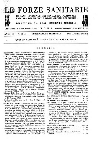 Le forze sanitarie organo ufficiale del Sindacato nazionale fascista dei medici e degli ordini dei medici