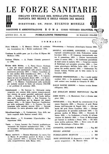 Le forze sanitarie organo ufficiale del Sindacato nazionale fascista dei medici e degli ordini dei medici