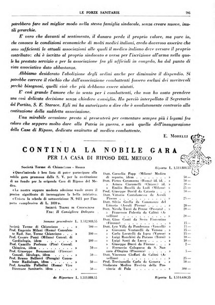 Le forze sanitarie organo ufficiale del Sindacato nazionale fascista dei medici e degli ordini dei medici