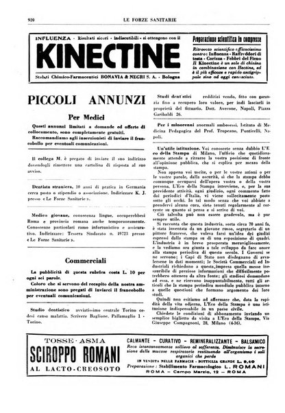 Le forze sanitarie organo ufficiale del Sindacato nazionale fascista dei medici e degli ordini dei medici