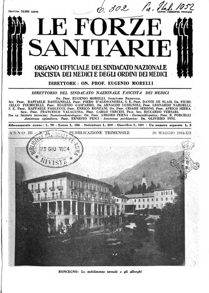 Le forze sanitarie organo ufficiale del Sindacato nazionale fascista dei medici e degli ordini dei medici