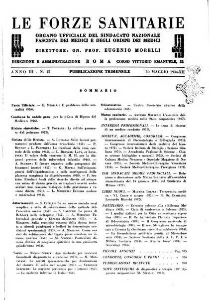 Le forze sanitarie organo ufficiale del Sindacato nazionale fascista dei medici e degli ordini dei medici