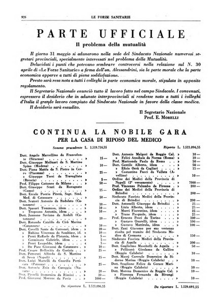 Le forze sanitarie organo ufficiale del Sindacato nazionale fascista dei medici e degli ordini dei medici