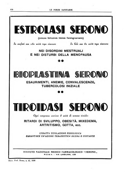 Le forze sanitarie organo ufficiale del Sindacato nazionale fascista dei medici e degli ordini dei medici