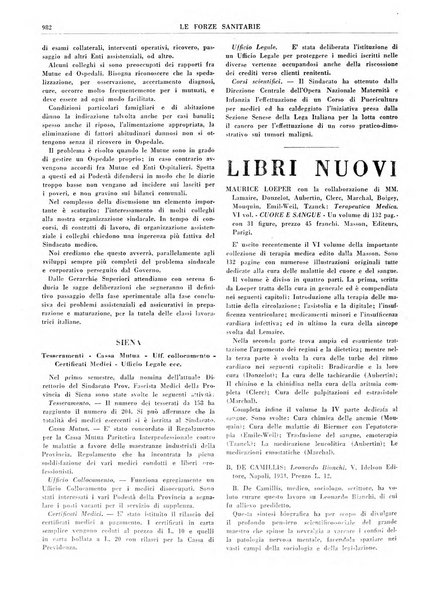 Le forze sanitarie organo ufficiale del Sindacato nazionale fascista dei medici e degli ordini dei medici