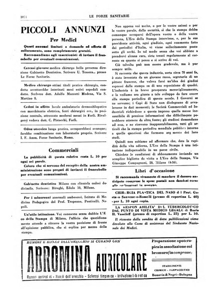 Le forze sanitarie organo ufficiale del Sindacato nazionale fascista dei medici e degli ordini dei medici