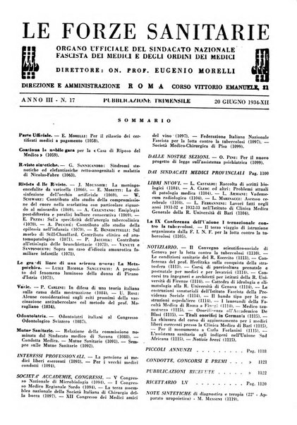 Le forze sanitarie organo ufficiale del Sindacato nazionale fascista dei medici e degli ordini dei medici