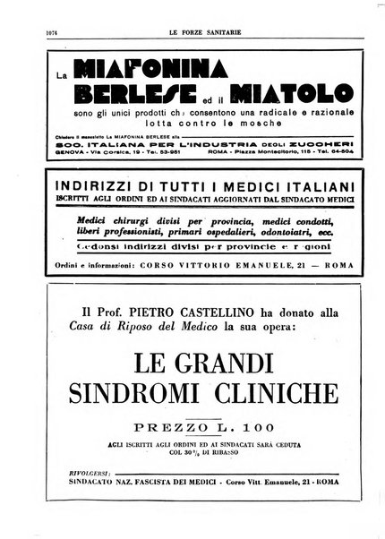 Le forze sanitarie organo ufficiale del Sindacato nazionale fascista dei medici e degli ordini dei medici