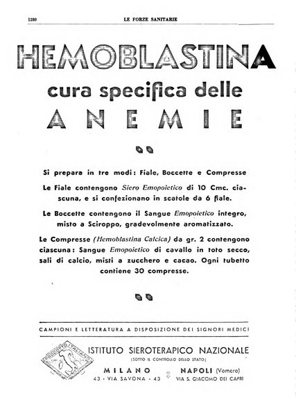 Le forze sanitarie organo ufficiale del Sindacato nazionale fascista dei medici e degli ordini dei medici