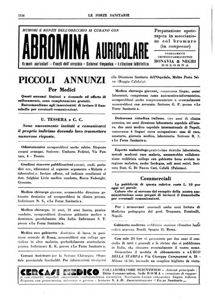 Le forze sanitarie organo ufficiale del Sindacato nazionale fascista dei medici e degli ordini dei medici