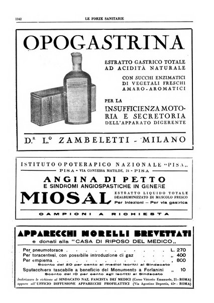 Le forze sanitarie organo ufficiale del Sindacato nazionale fascista dei medici e degli ordini dei medici