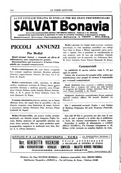 Le forze sanitarie organo ufficiale del Sindacato nazionale fascista dei medici e degli ordini dei medici