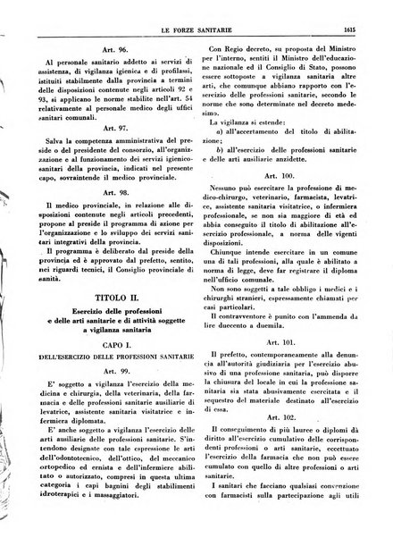 Le forze sanitarie organo ufficiale del Sindacato nazionale fascista dei medici e degli ordini dei medici