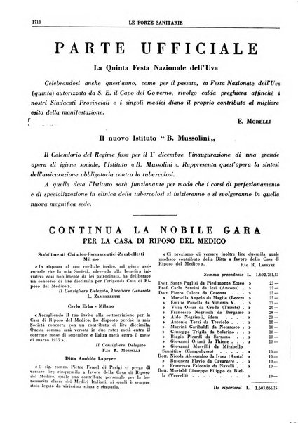 Le forze sanitarie organo ufficiale del Sindacato nazionale fascista dei medici e degli ordini dei medici