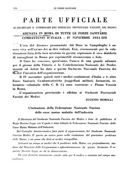 Le forze sanitarie organo ufficiale del Sindacato nazionale fascista dei medici e degli ordini dei medici