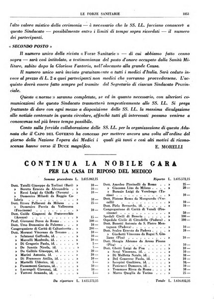 Le forze sanitarie organo ufficiale del Sindacato nazionale fascista dei medici e degli ordini dei medici