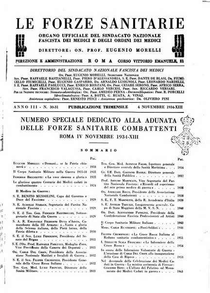 Le forze sanitarie organo ufficiale del Sindacato nazionale fascista dei medici e degli ordini dei medici