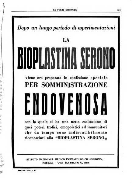 Le forze sanitarie organo ufficiale del Sindacato nazionale fascista dei medici e degli ordini dei medici