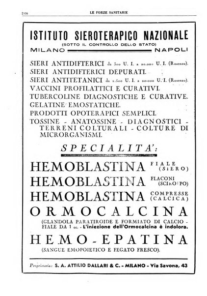 Le forze sanitarie organo ufficiale del Sindacato nazionale fascista dei medici e degli ordini dei medici