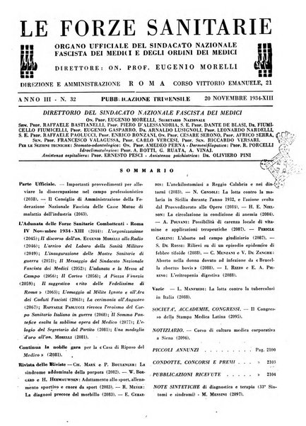 Le forze sanitarie organo ufficiale del Sindacato nazionale fascista dei medici e degli ordini dei medici