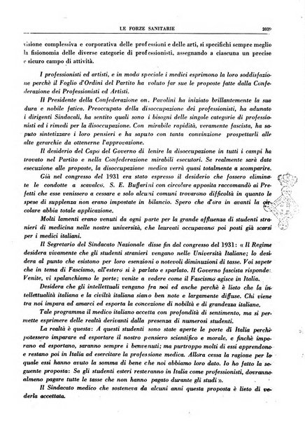 Le forze sanitarie organo ufficiale del Sindacato nazionale fascista dei medici e degli ordini dei medici