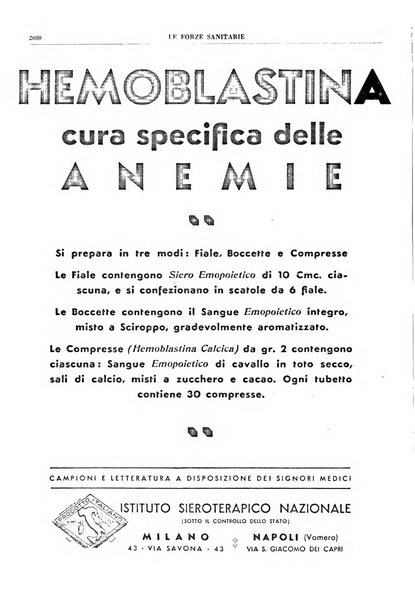 Le forze sanitarie organo ufficiale del Sindacato nazionale fascista dei medici e degli ordini dei medici