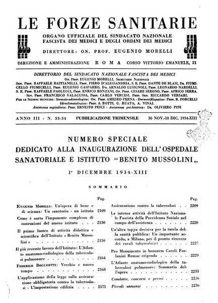 Le forze sanitarie organo ufficiale del Sindacato nazionale fascista dei medici e degli ordini dei medici