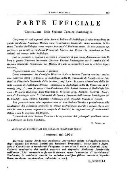 Le forze sanitarie organo ufficiale del Sindacato nazionale fascista dei medici e degli ordini dei medici