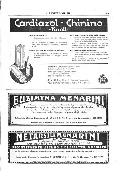 Le forze sanitarie organo ufficiale del Sindacato nazionale fascista dei medici e degli ordini dei medici