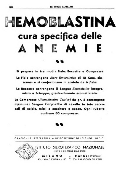 Le forze sanitarie organo ufficiale del Sindacato nazionale fascista dei medici e degli ordini dei medici