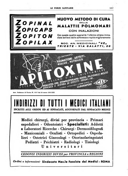 Le forze sanitarie organo ufficiale del Sindacato nazionale fascista dei medici e degli ordini dei medici