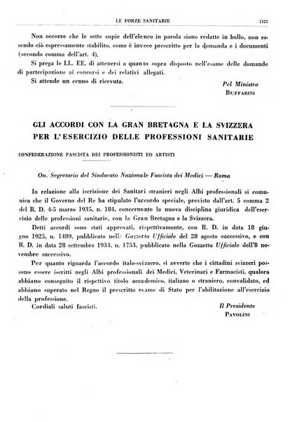 Le forze sanitarie organo ufficiale del Sindacato nazionale fascista dei medici e degli ordini dei medici