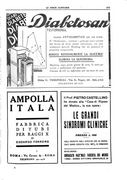 Le forze sanitarie organo ufficiale del Sindacato nazionale fascista dei medici e degli ordini dei medici