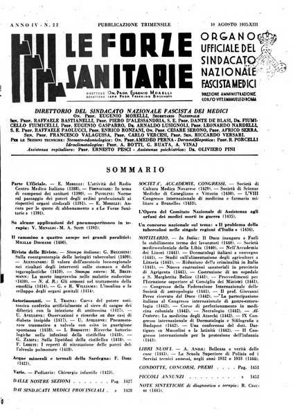 Le forze sanitarie organo ufficiale del Sindacato nazionale fascista dei medici e degli ordini dei medici