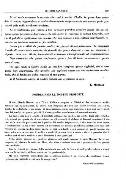 Le forze sanitarie organo ufficiale del Sindacato nazionale fascista dei medici e degli ordini dei medici