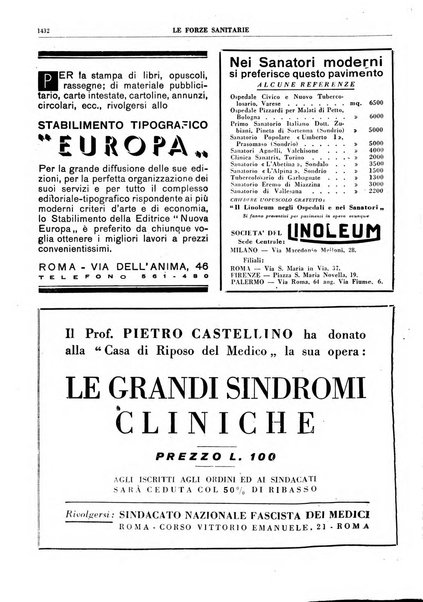 Le forze sanitarie organo ufficiale del Sindacato nazionale fascista dei medici e degli ordini dei medici