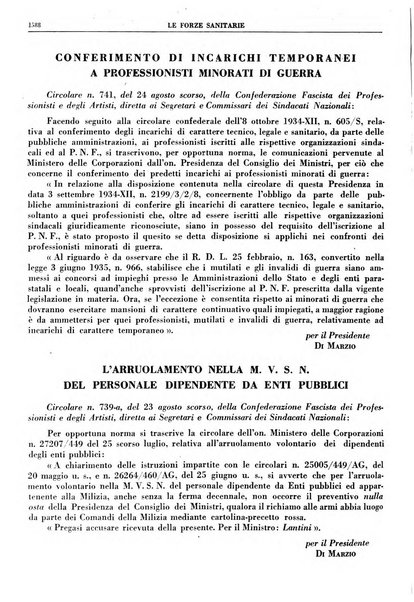 Le forze sanitarie organo ufficiale del Sindacato nazionale fascista dei medici e degli ordini dei medici