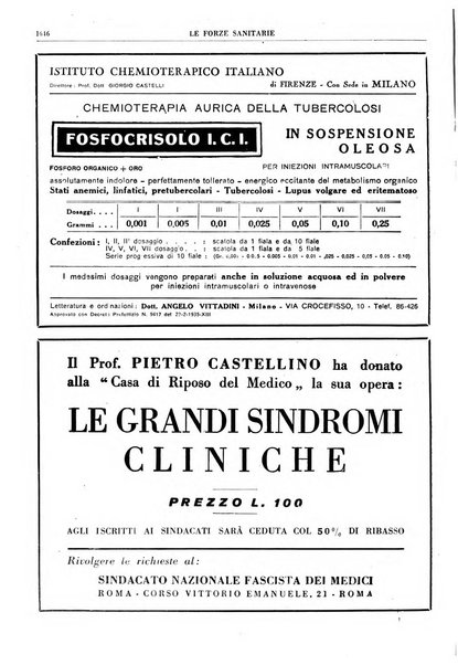 Le forze sanitarie organo ufficiale del Sindacato nazionale fascista dei medici e degli ordini dei medici