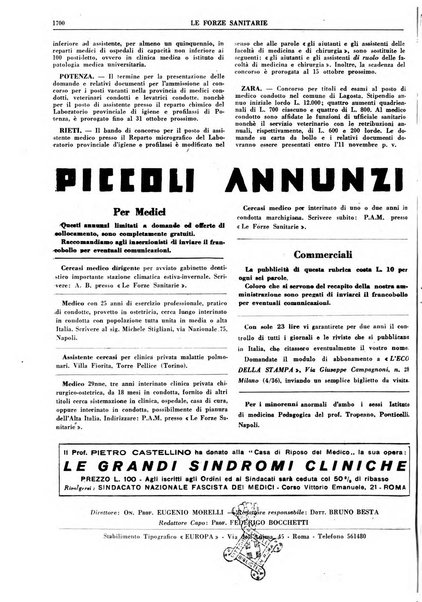 Le forze sanitarie organo ufficiale del Sindacato nazionale fascista dei medici e degli ordini dei medici