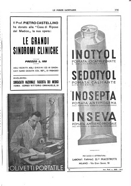 Le forze sanitarie organo ufficiale del Sindacato nazionale fascista dei medici e degli ordini dei medici