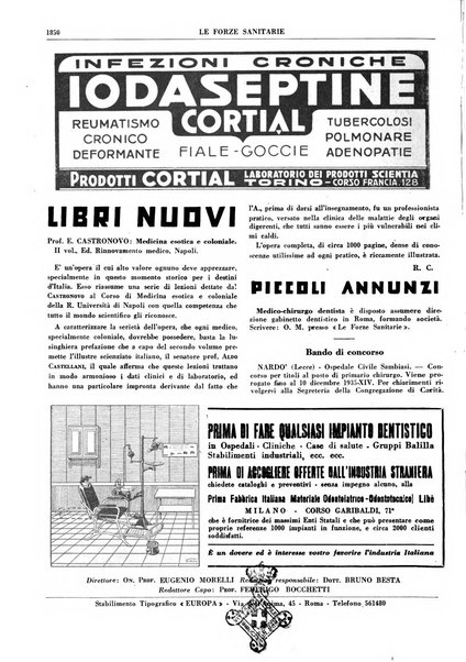 Le forze sanitarie organo ufficiale del Sindacato nazionale fascista dei medici e degli ordini dei medici