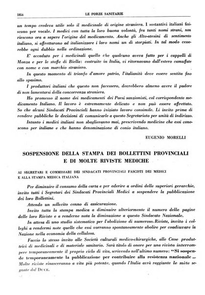 Le forze sanitarie organo ufficiale del Sindacato nazionale fascista dei medici e degli ordini dei medici