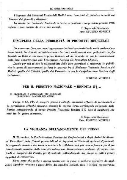 Le forze sanitarie organo ufficiale del Sindacato nazionale fascista dei medici e degli ordini dei medici