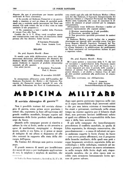 Le forze sanitarie organo ufficiale del Sindacato nazionale fascista dei medici e degli ordini dei medici