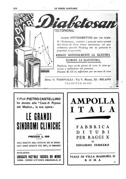 Le forze sanitarie organo ufficiale del Sindacato nazionale fascista dei medici e degli ordini dei medici