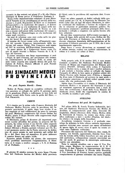 Le forze sanitarie organo ufficiale del Sindacato nazionale fascista dei medici e degli ordini dei medici