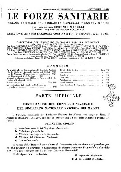 Le forze sanitarie organo ufficiale del Sindacato nazionale fascista dei medici e degli ordini dei medici