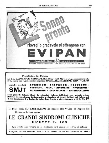 Le forze sanitarie organo ufficiale del Sindacato nazionale fascista dei medici e degli ordini dei medici