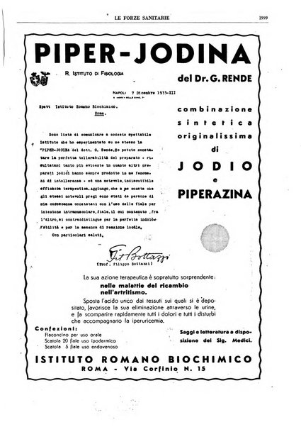 Le forze sanitarie organo ufficiale del Sindacato nazionale fascista dei medici e degli ordini dei medici