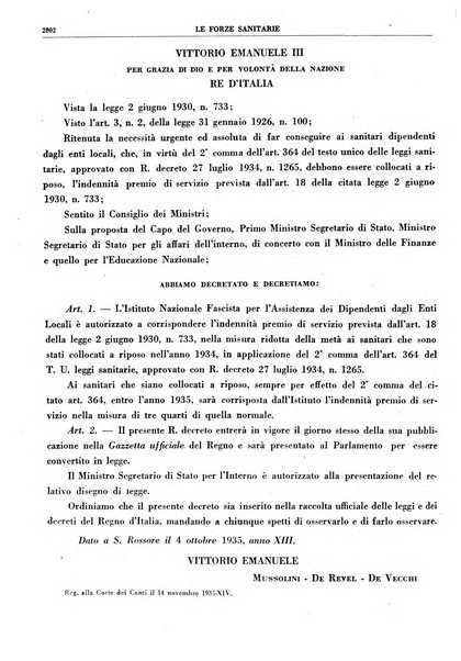 Le forze sanitarie organo ufficiale del Sindacato nazionale fascista dei medici e degli ordini dei medici